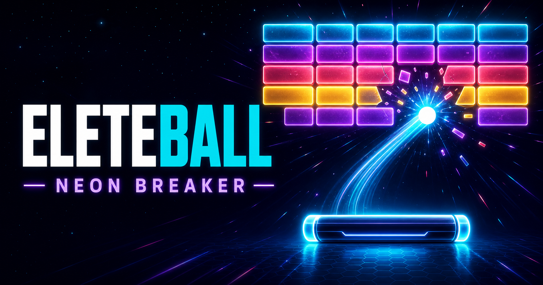 EleteBall Neon Breaker com blocos, bola e raquete